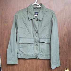 GAP Size M Faded Army Green Button Down Denim Jacket